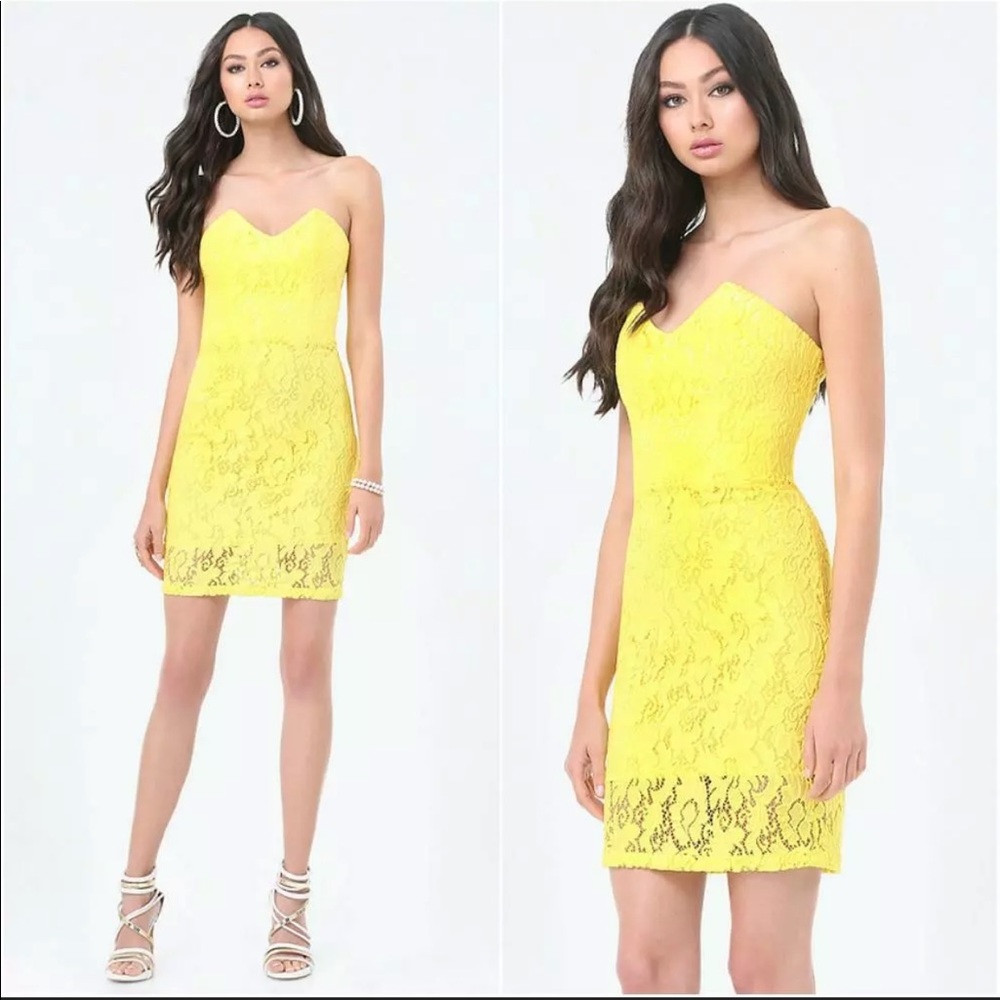 Beautiful Yellow Bebe Betty strapless midi